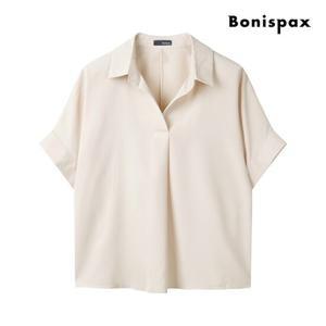 [보니스팍스] V넥 오픈 카라 반팔 블라우스 (XP5SH012M0)