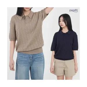 베이직 반팔 카라 티셔츠 여성 반팔티 케이블 꽈베기 여름니트 빅사이즈