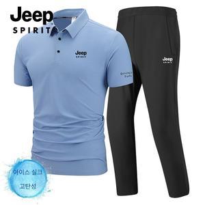 JEEP SPIRIT 2025년 여름 반팔 트레이닝복 남성용 아웃도어 티셔츠 바지 투피스