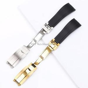 OYSTERFLEX 남성용 여성용 스트랩 고무 접이식 20MM 시계 밴드 팔찌 실리콘 소프트 벨트 곡선 버클 손목 스포츠