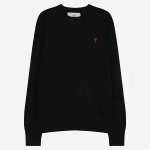 아미 5F HKS826 001 009 스몰 하트 로고 메리노 울 니트 블랙