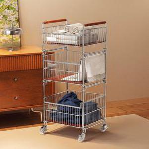 통기성 좋은 3단 이동식 빨래 바구니 스텐 세탁바구니