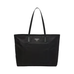 프라다 리나일론 레더 토트백 블랙