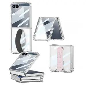 갤럭시 Z 플립7 전면 유리 실리콘 스트랩 투명 하드 케이스 R