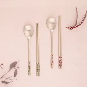 화담 방짜유기 오색꽃망울 2인수저선물세트보자기포장