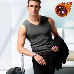 남성 부드러운 피치기모 겨울용 나시티 보온 민소매티
