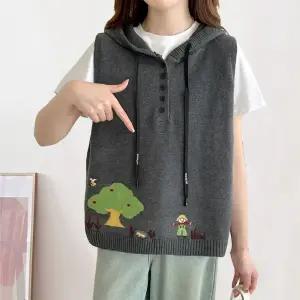새로본(울) 572나무후드J 빅사이즈여성조끼 여자 미시니트스웨터 봄가을베스트 캐주얼