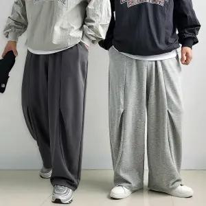 [국내생산] 리얼타임 웨이브턱 벌룬 스?팬츠/ 남자 와이드 트레이닝 스웨트 통 큰 넓은 회색 츄리닝 바지 커플 [3C]