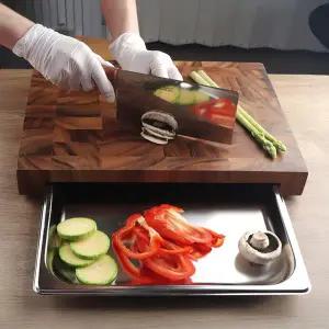 [제우스] 아카시아 언더트레이 도마 304 스텐 밧드 서랍 쟁반 도마 세트