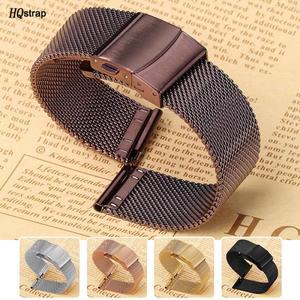 밀라노 스테인리스 스틸 금속 시계 밴드, 범용 스트랩, 블랙 로즈 골드 팔찌, 18mm, 20mm, 16mm