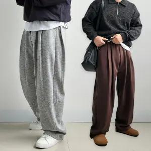 리얼타임 3턱 벌룬 스?팬츠/남자 와이드 트레이닝 스웨트 통 큰 넓은 회색 츄리닝 합포원단 고중량 고무줄 추리닝 바지 커플 [4C]