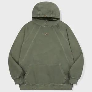 인디 자수 스냅 피그먼트 후드티 카키