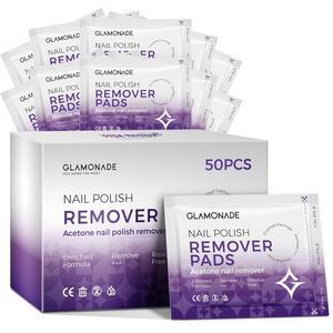 글래모네이드 네일 폴리시 리무버 패드: 아세톤 물티슈 50개 전문가 개별 포장 가정 및 살롱 용품용 젤