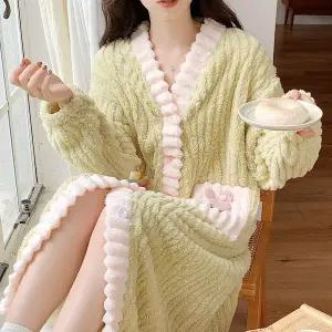 쉬블림로브 (상의+하의) 여성 극세사 패턴 수면잠옷 가운 GWD0365