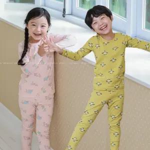 삐삐롱 남아 여아 초등학생 가을 겨울 내의 세트 면 스판 9부 실내복