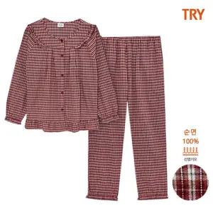 홈란쥬 트라이 여성 부드럽고 따뜻한 선염 기모 파자마 잠옷 세트J63
