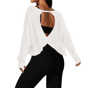 유니안키야, 여성용 긴팔 크롭 운동복 체육관 러닝 요가 로우 임팩트 스포츠 티셔츠 오픈