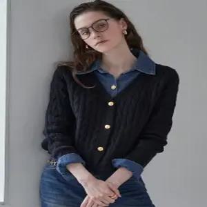 [르니앤맥코이]레이어 골드 버튼 데님 배색 가디건 LM11CD101L