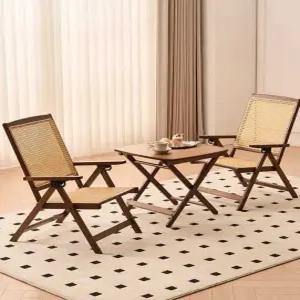 빈티지 원목 라탄 야외 접이식 사각 테이블 의자 세트 2인용 앤틱 레트로 카페 테라스