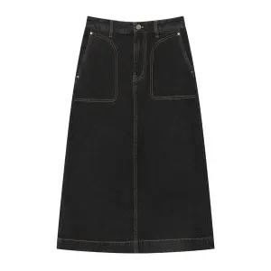 [르샵블랑] 셋업 포켓자수 롱 데님 스커트 (U1F32DSK940)