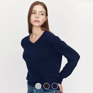 [지오다노] 355913 여 12gg 민자 캐시블랜드 브이넥 긴팔 니트 스웨터