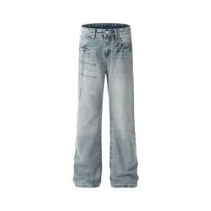 남자 슬림 봄 청바지 일자핏 워싱집 라인 부츠컷 데님팬츠 펑크 스트리트 스몰 화이트 와이드 팬츠 M스포1