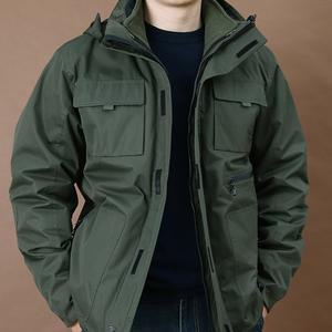 남성용 방풍 방수 후드 재킷 두꺼운 탈착식 양털 안감 코트 야외 따뜻한 보온 파카 3 in