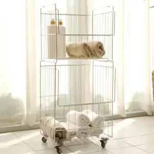 리빙제이 리얼 올 스텐 304 이동식 대용량 세탁 빨래바구니 보관 통 트롤리 2단