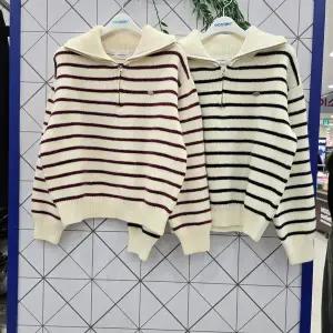 [에꼴리에] 주니어 스트라이프 반집업 카라 니트티 25D5084_GN