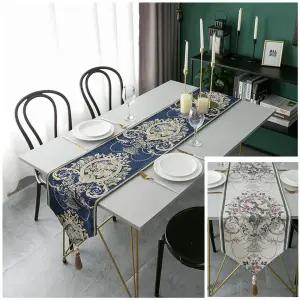 가정용 유럽식 자카르 태슬 테이블러너 32x140cm인테리어 식탁장식 용러너 식러너 슬러너 식탁보 주방데코