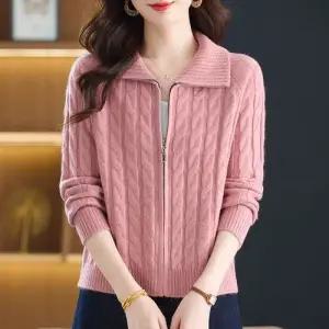 여성 가디건 가을 겨울 빈티지 니트 카디건 더블 집업 스웨터 꽈배기 긴팔 쇼트 힛템