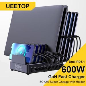 Ueetop 600W 멀티 USB 급속 충전기 10포트 GaN PD 3.1 스탠드 MacBook iPhone 16 15 iPad 삼성 태블릿용