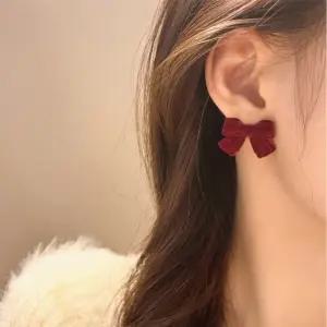 포인트 벨벳 리본 은침 귀걸이 이어링 S925