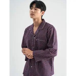 [메이플라워]깅엄체크 긴팔 플란넬 순면 남성 빅사이즈 잠옷 세트_P369047617