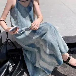 원피스 나염 잉크 그라데이션 여름 썸머 롱 끈원피스