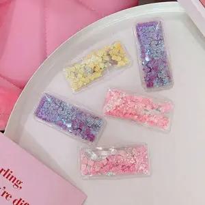 투명스팽글똑딱핀 사각 머리핀 헤어핀 스팽글 컬러