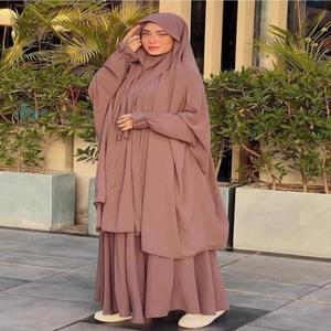 이드 무슬림 롱 키마르 탑 스커트 투피스 세트 여성 아바야 풀커버 라마단 카프탄 젤라바 무슬만 의상 기도