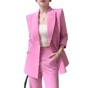 여성 하객룩 코디 세트 수트 고급 핑크 정장 패션 와이드 레그 캐주얼 블레이저 여성용