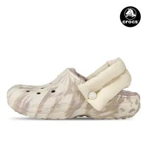 크록스 퍼프 스트랩 마블 라인드 클로그 겨울 방한 패딩 털슬리퍼 211980-2Y3