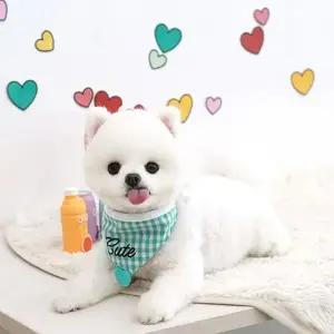 고품질 큐티 그린 하트 체크 강아지 턱받이 케이프 X2개 (WE51CCB)