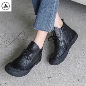 [애슬릿] 여성 가죽 스니커즈 레이스업 앵클 발 편한 단화