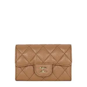 블랙 브라운 금장 캐비어 플랩 카드지갑 AP0214