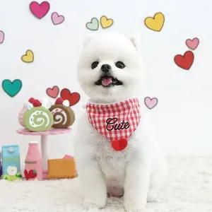 고품질 큐티 레드 하트 체크 강아지 턱받이 케이프 X2개 (WE51CCE)