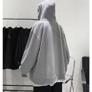 기모 후드 집업 심플 남여공용 루즈핏 후드티셔츠 오버핏 블랙 그레이