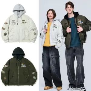 인터크루 남녀공용 오버핏 패치워크 후드 탈부착 항공 점퍼 ITZ4UO04A