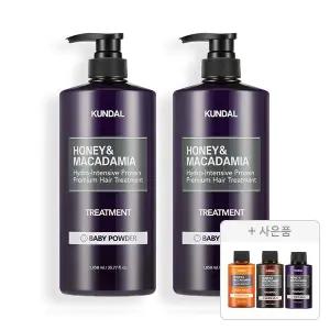 쿤달 트리트먼트, 베이비파우더, 1058ml, 2개 + 증정(샴푸 화이트머스크, 100ml , + 바디워시 화이트머스크 ,100ml ,1개 + 트리트먼트 화이트머스크 ,100ml, 1개 )