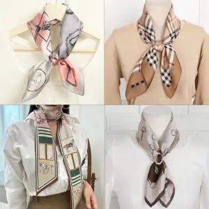 2025이쁜 가을 쁘띠스카프 반다나 타이 실크 스카프링 선물 여성 레이스 미니 면