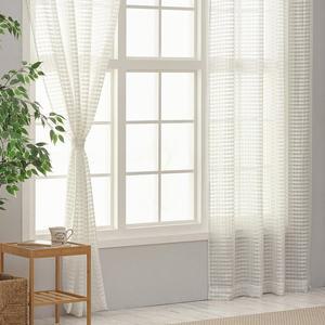 [라이크홈]심플 데일리 체크 레이스커튼 아일렛형 긴창 화이트