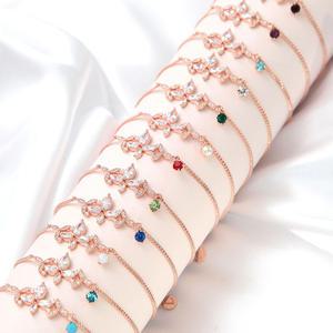 탄생석 컬러 스와로브스키 스톤 블룸체인 팔찌 / 14Kgp 여자 패션 레이어드 체인 예쁜 우정 팔찌