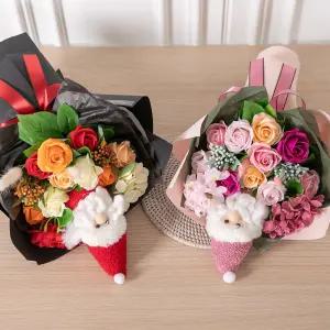 비누 장미 조화 꽃다발 산타 43cm 2컬러 인테리어 꽃 선물 장식 기념일 졸업식 발표회 학예회 인형